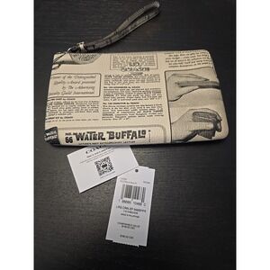 Coach Large Corner Zip Wristlet With Newspaper Print CDE80 Silver/Chalk Multi